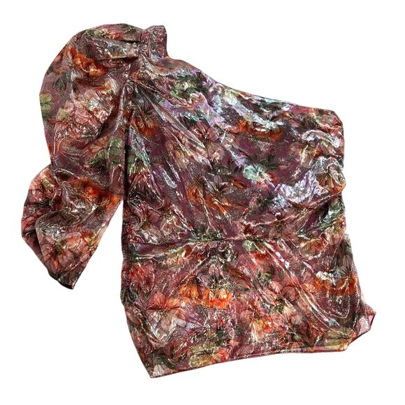 Isabel Marant Omi One Shoulder Top in Pink Floral Metallic - Picture 5 of 7